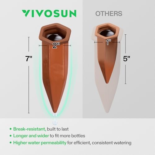 VIVOSUN 5-Pack 1 Gallons Grow Bags with 10Pcs Self-Watering Spikes, 7 Inch Hexagonal Terracotta Watering Stakes, Auto-Water Device, Planter Insert for Indoor & Outdoor Potted Plants - Image 7
