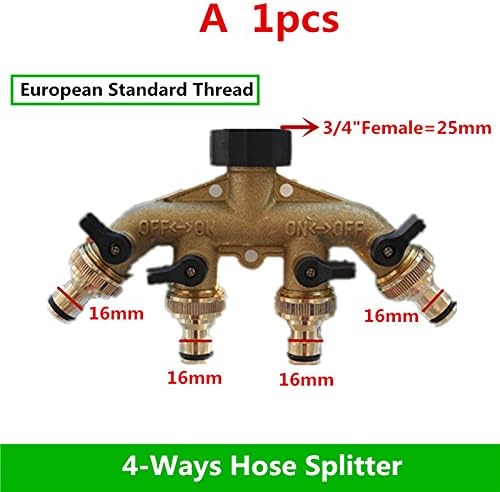 Mdingbao-Brass Connector Fitting 4 Way Brass Tap Adaptor Hose Valve Manifold Hose Splitter Tap Adaptors Hose End Fittings Four Channel Water Distributor, 1PC, Garden Hose Connector (Color : A) - Image 2