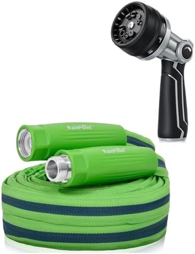 RainPoint Garden Hose 50FT Lightweight & Full-Metal Hose Nozzle Combo Weather-Resistant Duo with 10 Spray Patterns by RainPoint