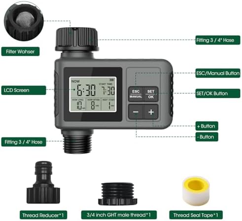 Sprinkler Timer,Smart Programmable Digital Garden Hose Water Drip Irrigation with Rain Delay Manual Watering System - Image 3