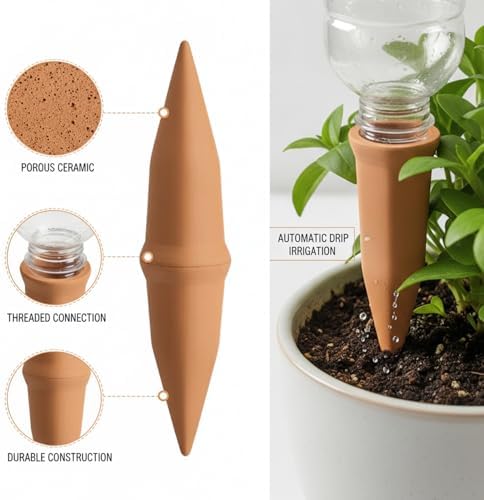 5-Pack Terracotta Self Watering Spikes for Plants, Drip Irrigation Stakes for Standard Bottles, Brown Ceramic Garden Accessories - Image 6
