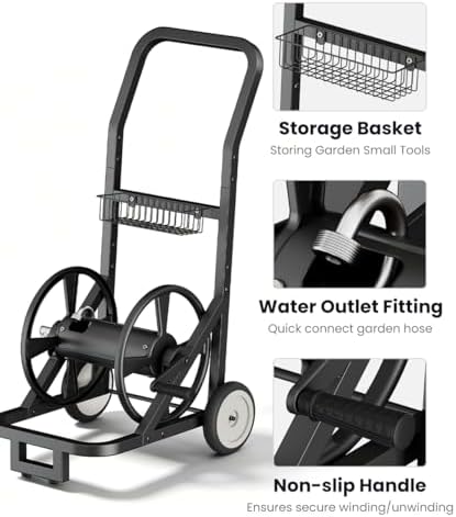 Artigarden Garden Hose Reel Cart with Wheels, Outdoor Water Hose Cart Black - Image 2