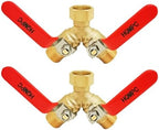 HQMPC Garden Hose Y Valve Splitter Brass Hose Splitter With Stainless Steel Long Handle Brass Garden Hose Adapter 2 Way Y Valve 3/4" GHT Thread 2pcs by HQMPC
