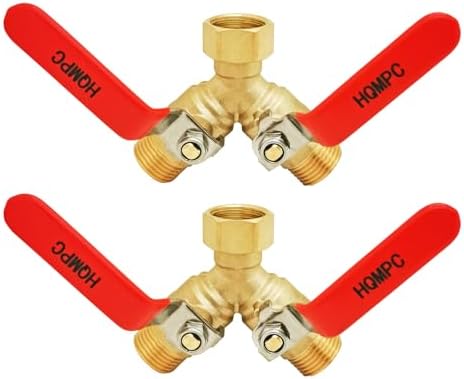HQMPC Garden Hose Y Valve Splitter Brass Hose Splitter With Stainless Steel Long Handle Brass Garden Hose Adapter 2 Way Y Valve 3/4" GHT Thread 2pcs by HQMPC