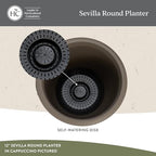 The HC Companies Sevilla Flower Planters - Durable Outdoor & Indoor Planter - Round Lightweight Self Watering Plant Pots for Herbs & More (12" Warm Gray, Pack of 2) - Image 3