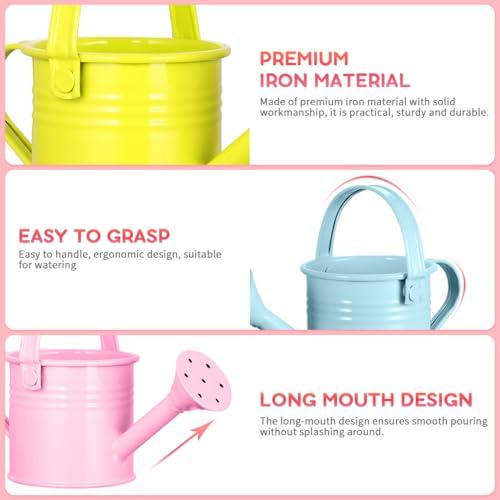 Homoyoyo 5pcs Kids Metal Watering Can Indoor Plants Children Small Watering Cans Iron Sprinkling Kettles for Gardening Home Plants Kids Pot Metal Creative Assorted Colors 6. 29x2. 95x2. 95 Inches - Image 5