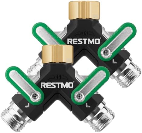 RESTMO 2 Way Garden Hose Splitter Heavy Duty Full Metal Body, 2Pack by Restmo