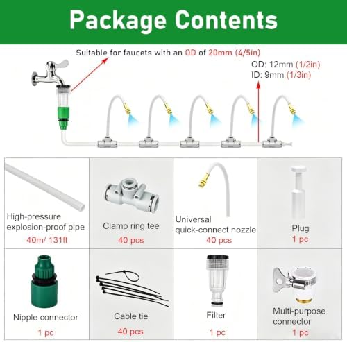 Misting System for Plants Outdoor, Atomizing Misters Kit with Brass Nozzles for Backyard/Flower Bed/Factories, Adjustable Mister Sprinkler System Set - Image 2