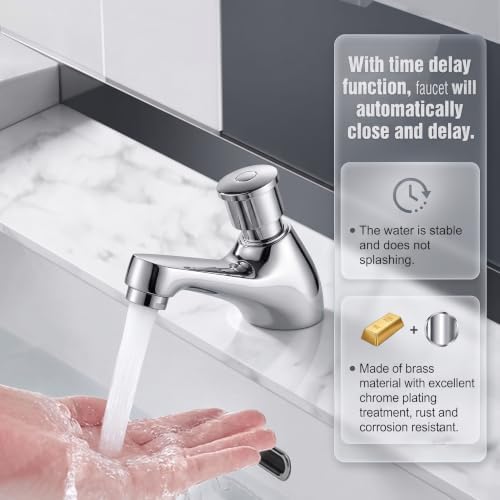 Time Delay Faucet G1/2 Thread, Self Closing Water Saving Tap Copper Chrome Plated, Single Cold Metering Valve for Public Outdoor and Laundry Utility - Image 4
