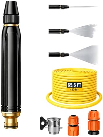 High Pressure Hose Nozzle, Power Washer Nozzle with Multiple Spray Patterns & Booster, Heavy Duty Metal Pressure Washer Hose Attachment for Car Wash, Patio, Garden Watering & Pet Cleaning(1 Pack+20m) by Unknown
