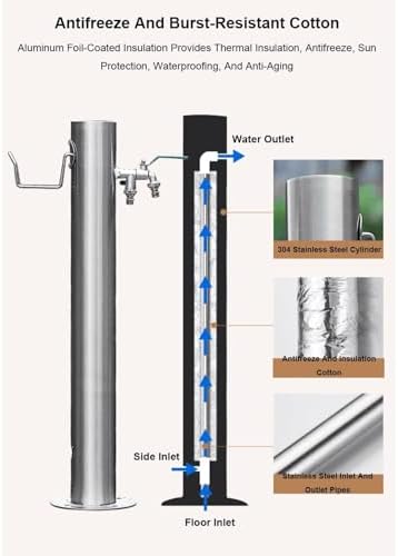 Freestanding Water Hydrant Heavy-Duty Cylindrical Garden Water Column Stainless Steel Outdoor Faucet Post Water Tap with Hose Holder(50x20.5cm) - Image 5