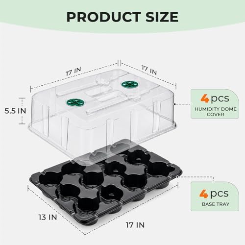 homenote 4 Inch Seed Starting Trays with Humidity Domes for Plants, 4 Pack 12-Cell Seedling Starter Trays, Plant Starter Germination Trays for Pots Seedlings for Indoor,4" Opening Compatible Pots - Image 5