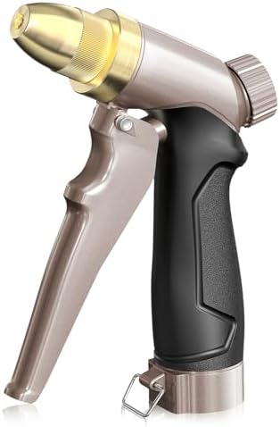 RAINPOINT Garden Hose Nozzle, 100% Heavy Duty Metal Hose Sprayer, High Pressure Water Hose Nozzle with Adjustable Spray Patterns and Flow Control for Watering Plants, Car Washing, Pet Washing, Brown by RainPoint
