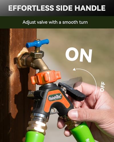 RAINPOINT Garden Hose Splitter 2 Way, All Metal Heavy Duty Water Hose Y Splitter With 2.05" Extra Long Side Handle & Shut Off Valves, 3/4 Inch GHT Thread Connector For Outdoor Spigot Faucet (Orange,2) - Image 4