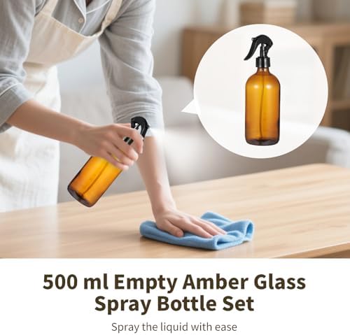 OMISTAR 6 Pcs 16 oz Amber Glass Spray Bottles for Cleaning - Empty Glass Spray Bottle Set with Labels and Pen, Refillable Container for Essential Oils, Trigger Sprayer, Adjustable Nozzl, Leakproof - Image 3