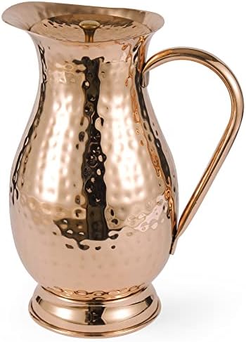 Pure Copper Pitcher with a Lid, Large Size Solid Handcrafted Copper Water Hammered Jug, Capacity 70 Oz/2000ml, Copper Carafe For Home, Hotels & Gifting - Image 6