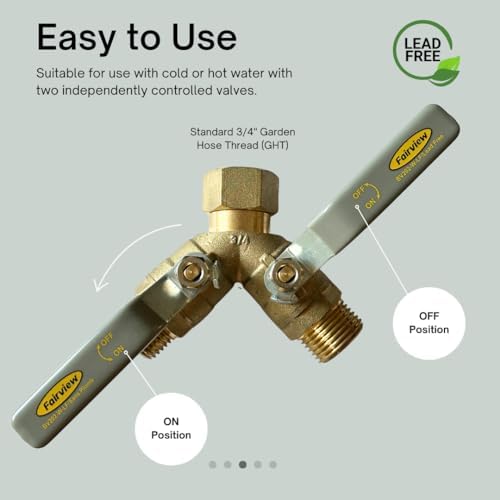 FAIRVIEW-Lead-Free, Industrial-Grade Garden Hose Splitter, Oversized Handles, Full-Port Valves with HEX Connector, Brass, BV202-W-LF - Image 3