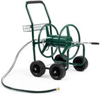 VINGLI 300FT 5/8in Garden Hose Reel Cart, 4-Wheel Portable Residential Hose Reel Cart, Hose Guide System with Storage Basket, Rust Resistant, for Family Yard, Garden and Farm (Green) by VINGLI