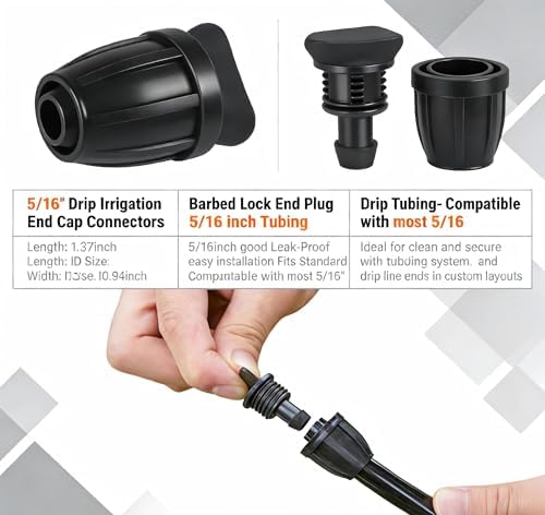 100Pcs 5/16 Inch Irrigation Tubing Fittings Kit (10Pcs×10Types), Locked Barbed Connectors for 5/16" ID-0.43" OD Drip Tubing, Include Couplings/Tees/Elbows/End Plugs/Four-Way - Image 5
