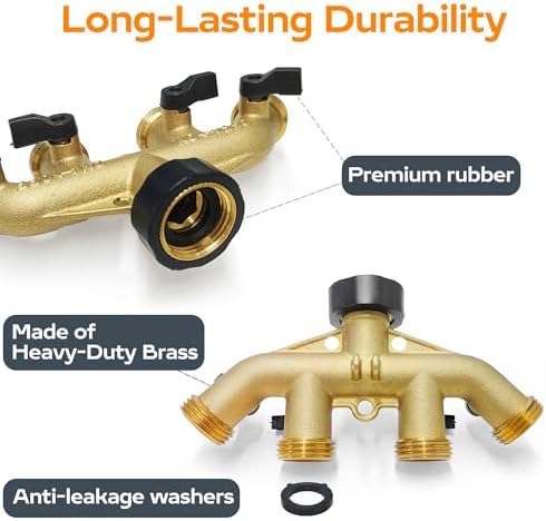 Hose Splitter 4 Way, Diivoo Heavy Duty Brass Hose Y Connector, High Flow Spigot Splitter, Easy Grip Faucet Adapter, Solid Spigot Shut Off Valve for Outdoor Gardening, 3/4" Standard - Image 5