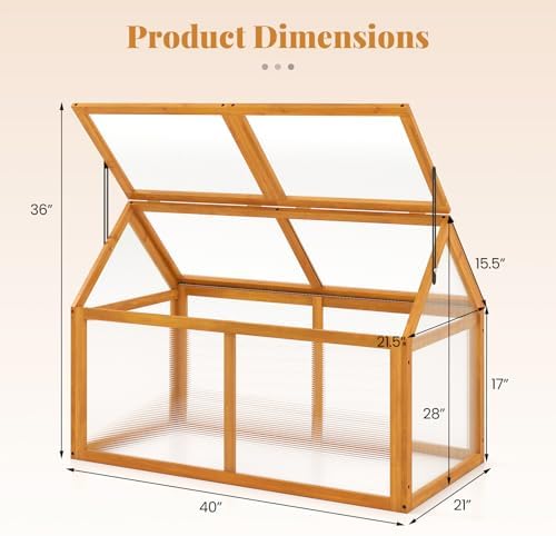 Giantex Wood Cold Frame Greenhouse, Portable Raised Flower Planter Protection with Transparent Panels & Adjustable Roof, Small Indoor Outdoor Hot House for Garden Balcony, 40”x21”x28” - Image 6