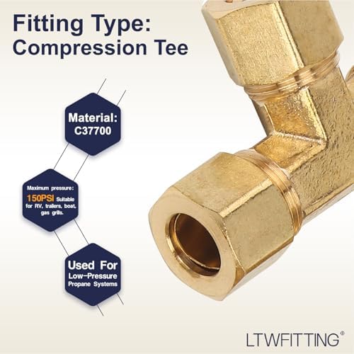 3/8-Inch OD Compression Tee,Brass Compression Fitting(100pcs) - Image 3