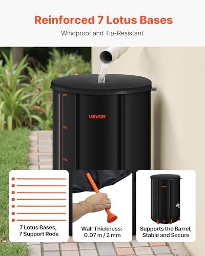 VEVOR Collapsible Rain Barrel, 100 Gallon Portable Rain Water Collection Barrel, 1000D PVC Rainwater Collection System, Garden Water Catcher Tank Storage Container with Spigot & Overflow Kit, Black - Image 3