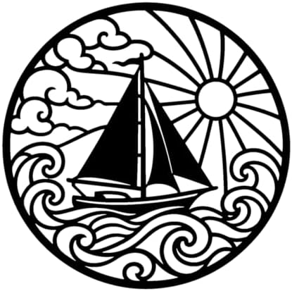 Sailboat with Sun Waves Metal Wall Art for Dining Room Decor with Detail by Unknown