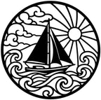 Sailboat with Sun Waves Metal Wall Art for Dining Room Decor with Detail by Unknown