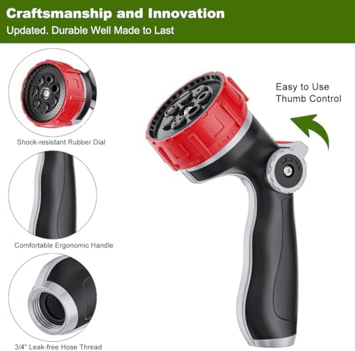 FANHAO Professional Garden Hose Nozzle Heavy Duty Metal, Thumb Control Spray Nozzle with 7 Patterns, High Pressure Water Nozzle with 3 Adjustable Jet Modes for Car Wash, Watering Lawn and Pets - Image 4