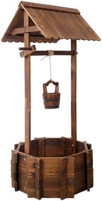 Wooden Wishing Well Planter with Hanging Bucket, 53 Inch, Brown - Image 3