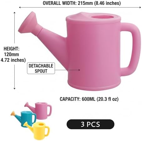Kids Watering Can, 3-Pack Plastic Watering Can with Removable Spout Precise 600ml / 20oz Small Plant Water Device for Toddlers GardeningToddler CanPlastic CanSmall - Image 4