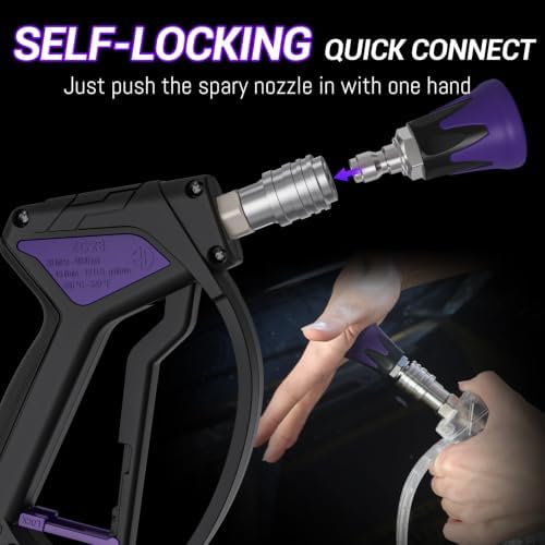 Short Pressure Washer Gun, Swivel Power Washer Gun 4060 PSI, Stubby Pressure Washer Gun with 3/8" Smooth & 1/4" Quick Connector Coupler Compatible with Hose Foam Cannon Car Wash Foam Gun（Black purple） - Image 3