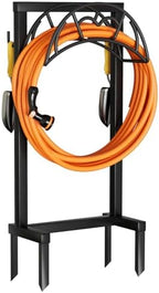 VyGrow Garden Hose Holder, Freestanding Heavy Duty Water Hose Holder for Outside, Upgraded Metal Hose Stand with 4 Spikes, Detachable Garden Hose Storage Hose Reel Rack, Black by VyGrow