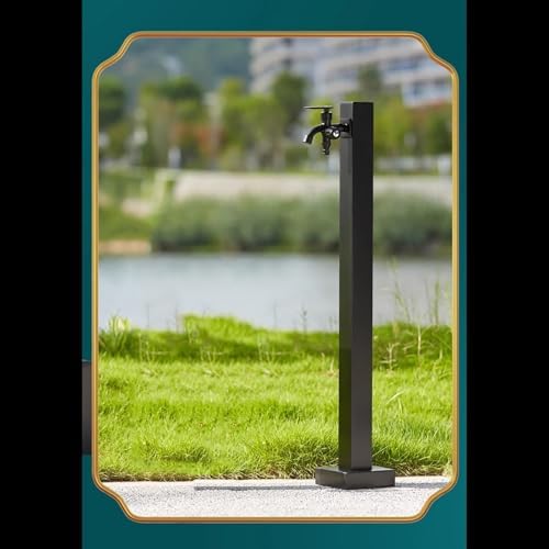 Stainless Steel Outdoor Faucet Column Freestanding Vertical Garden Water Station Double Faucet Design Hose Holder (60cm x 6cm/23in x 2in) - Image 6