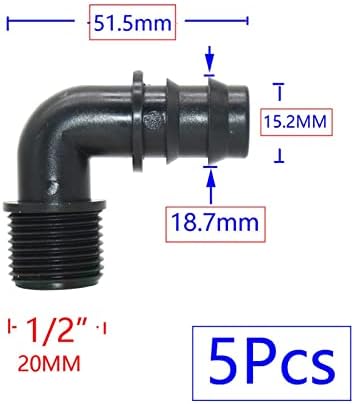 Generic 5pcs 1/2" 3/4" Male Connector To Barb 16mm 20mm 25mm PE Hose Elbow Adapter Garden Irrigation Drip Irrigation System(Grey) - Image 5