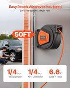 VEVOR Retractable Air Hose Reel, 1/4 Inch x 50 FT Hybrid Air Hose Max 300PSI, Enclosed Air-Compressor Hoses Reel Auto Rewind with 6.6 ft Lead in & Blow Gun, 180° Swivel Ceiling/Wall Mount - Image 2