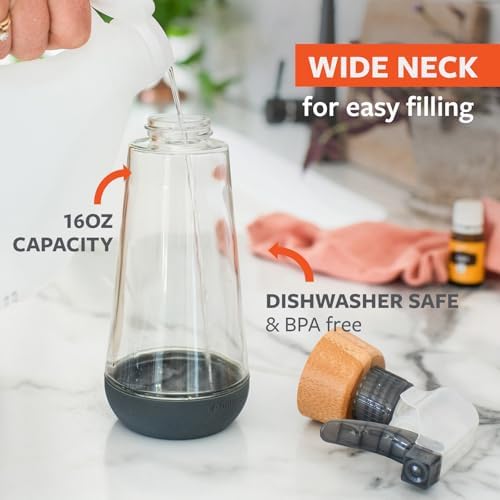 Full Circle Bottle Service-Refillable Glass Spray Bottle-Versatile Stream & Mist Options,Bamboo with Protective Silicone Boot-Ideal for Non-Toxic Cleaning Solutions & Plant Care,16oz Gray,3 Pack - Image 2