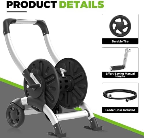 Upgrade Hose Reel Cart, Holds 200 Feet of 5/8" Hose, Hose Reel Cart With Effort-saving Hand Crank,2 Wheels,Heavy Duty Freestanding Water Hose Reels for Outside Garden Lawn Yard Outdoor - Image 4