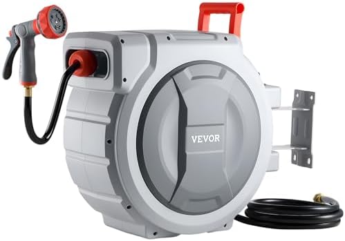 VEVOR Retractable Garden Hose Reel, 1/2 in x 130 ft, Wall Mounted Hose Reel with 9-Function Sprayer Nozzle and 180° Swivel Bracket, Any Length Lock, Automatic Slow Rewind System, for Garden Watering by VEVOR