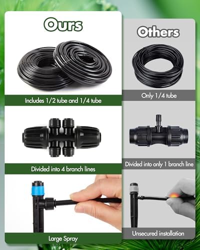 240FT Drip Irrigation System Kits - Automatic Garden Watering Sprinkler with 1/2 & 1/4 inch Tubing Hose Patio Misting Plant Irrigation Water Equipment Quick Connector for Greenhouse Flower Beds Lawn - Image 4