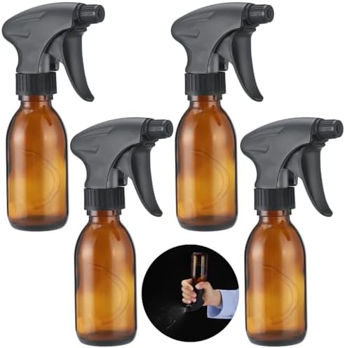 4 Pcs Amber Glass Spray Bottles, 125 ml Empty Refillable Containers with Weight Ball Straws, Adjustable Nozzles, 6.7 x 1.8 in Dark Spray Bottles for Cleaning Solutions, Plants and Hairs by Unknown