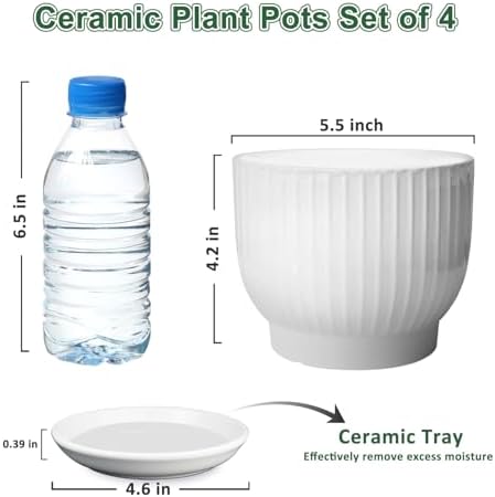 5.5 Inch Ceramic Plant Pot,White, 4 Pack - Image 2