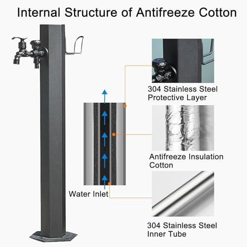 Outdoor Faucet Vertical Garden Water Column Stainless Steel Freestanding Garden Hose Holder for Garden Irrigation and Watering(50x5cm/20x2in) - Image 4