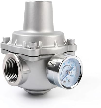 Water Pressure Regulator valve with Gauge, 1" NPT Adjustable RV Water Pressure Regulator, 304 Stainless Steel Water Pressure Reducing Valve for Garden, Home, Industrial Use by Kodilin