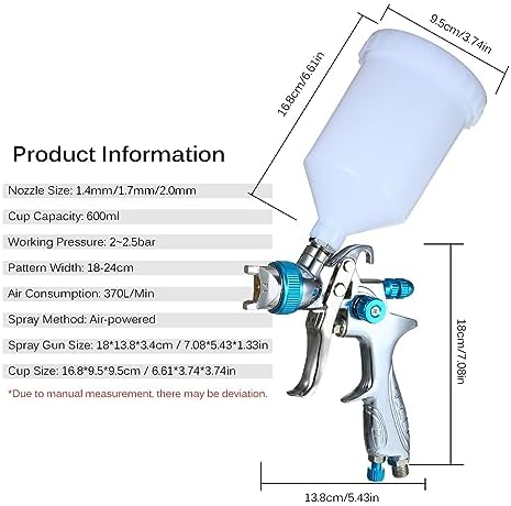 Paint Sprayers, Paint Spray Sprayer with 600ml Cup 1.4mm/1.7mm/2.0mm Nozzle for Furniture/Fence/Chair Spraying and Cleaning - Image 3