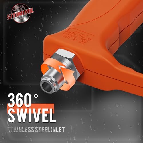 SITIMIMIL® Short Pressure Washer Gun Swivel Pro, Tangle-Free, Power Washer Gun with Self-Locking Spout Design, 3/8" QC Plug to M22-14/15mm (Brass, Stainless Steel, Orange Black) - Image 2