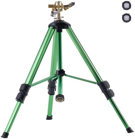 VEVOR Impact Sprinkler on Tripod Base, Heavy Duty Tripod Sprinklers with Brass Head & 3/4" Connector, 360 Degree Large Area Coverage Irrigation Sprinkler, Adjustable Heights for Yard Green by VEVOR