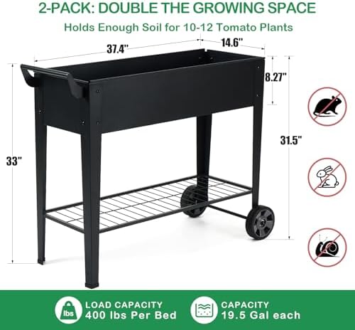 2-Pack 32" Tall Elevated Raised Garden Bed with Wheels and Shelf - Image 5