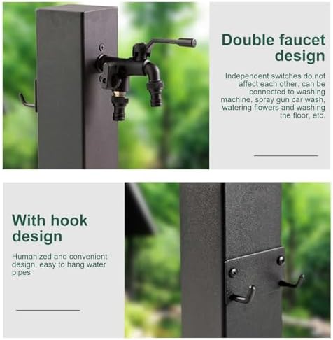 Faucet 304 Stainless Steel Outdoor Vertical Square Garden Water Column, with Faucet and Hose Stand,80cm/31in - Image 7